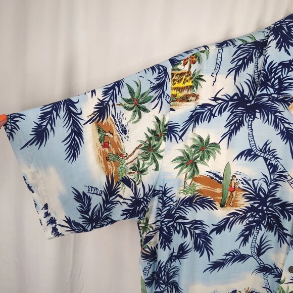 Vintage Hawaiian Shirt Large Blue Short Sleeve Ocean Current - Picture 3 of 6